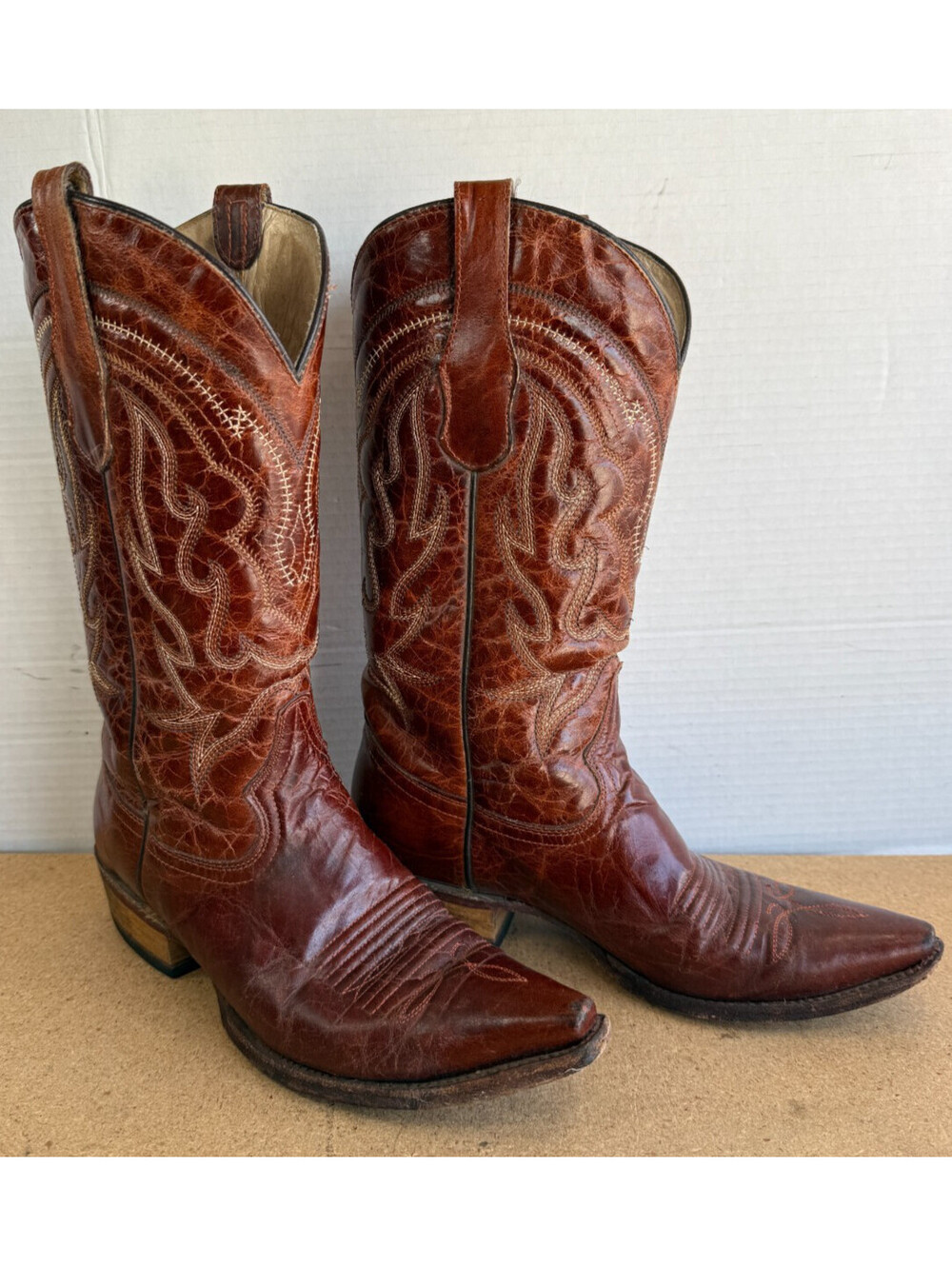 Circle G Boots L5090 Brown Leather Embroidered Snip Toe Western Women's Size 7 D - Picture 4 of 9